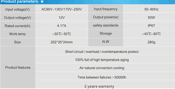 Waterproof IP67 12v 50w  led power supply LED driver manufacturer for sale