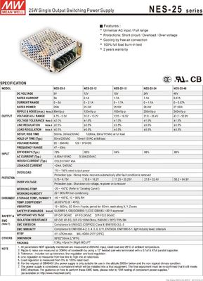 High quality MEAN WELL original NES-25-24 24V 1.1A meanwell NES-25 24V 26.4W Single Output Switching Power Supply