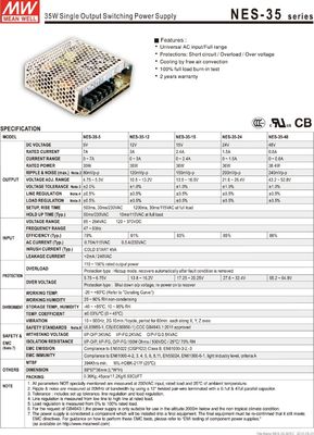 High quality MEAN WELL  24V 1.5A meanwell NES-35 24V 36W Single Output Switching Power Supply