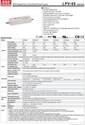 Meanwell 60w 12v LED Light Power Supplies Low Voltage LPV-60-12
