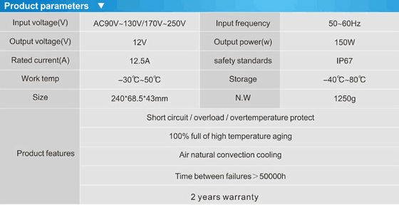 High quality led driver waterproof IP67 12v 150w power supply  led neon transformer for sale